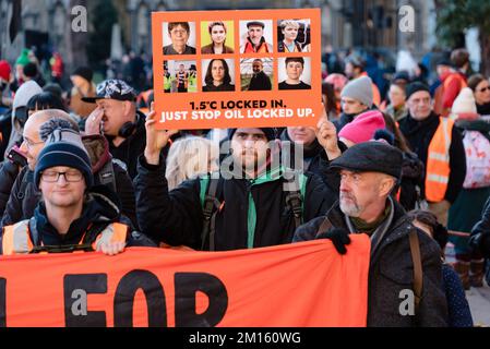 London, UK. 10 December 2022. Just Stop Oil protesters gather in Parliament Square in solidarity with JSO campaigners that are currently in prison for demanding action on the climate crisis. Credit: Andrea Domeniconi/Alamy Live News Stock Photo
