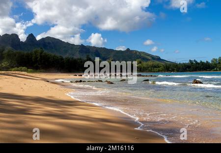 Beach landscape at Anahola Beach Park located in Kauai, Hawaii, USA. Stock Photo