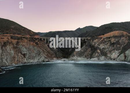 View of the famous Bixby Bridge in Big Sur California from the water Stock Photo