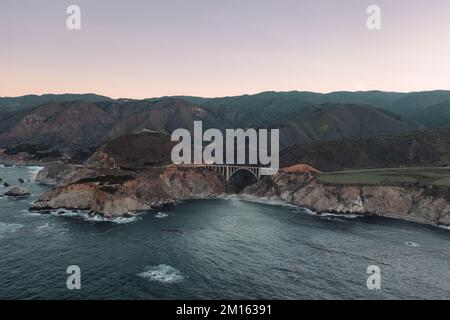 View of the famous Bixby Bridge in Big Sur California from the water Stock Photo