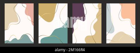 Abstract backgrounds isolated in frames. Abstract set. Pastel colors. Various abstract shapes. Smooth lines and shapes. Vector art Stock Vector