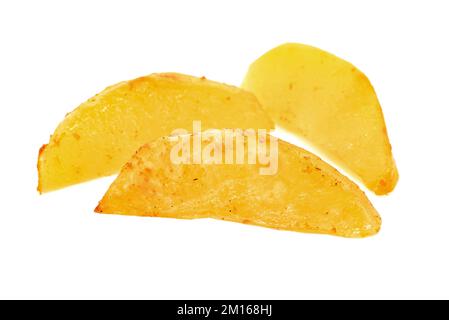 Fried potato wedges on a white plate close-up. Potato isolate Stock Photo