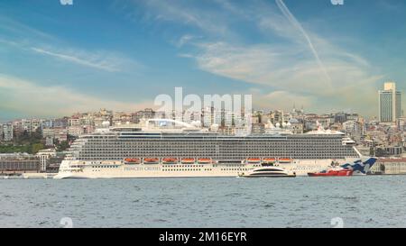 Regal Princess, Huge cruise ship docked at terminal of Galataport, along shore of Bosphorus strait, in Karakoy district, Istanbul, Turkey Stock Photo