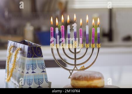 Hanukkiah Menorah symbol represents Jewish holiday Hanukkah during ...