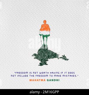 Mahatma Gandhi. An Indian lawyer, anti-colonial nationalist, and political ethicist. The leader of the Indian independence movement with famous quote Stock Photo