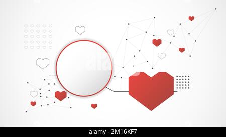 white red circle technology heart background abstract. technology with line digital, dna, red heart, dot, hi-tech, grey, science, vector. circle tech Stock Vector
