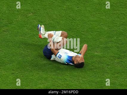 England's Jude Bellingham reacts to a challenge during the FIFA World ...