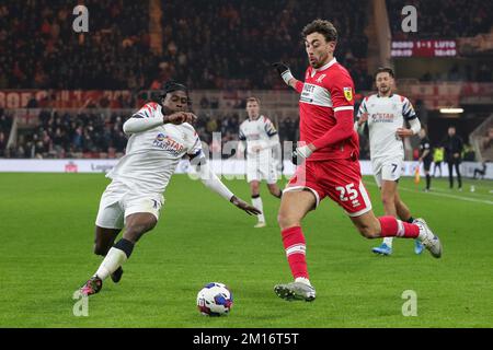 Middlesbrough, UK. 10th Dec, 2022. Matt Crooks #25 of Middlesbrough crosses the ball into the box during the Sky Bet Championship match Middlesbrough vs Luton Town at Riverside Stadium, Middlesbrough, United Kingdom, 10th December 2022 (Photo by James Heaton/News Images) in Middlesbrough, United Kingdom on 12/10/2022. (Photo by James Heaton/News Images/Sipa USA) Credit: Sipa USA/Alamy Live News Stock Photo