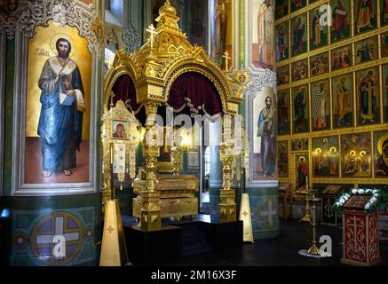 Inside the Annunciation Cathedral, Kazan, Tatarstan, Russia. Luxury ornate interior of Russian Orthodox church, old landmark of Stock Photo