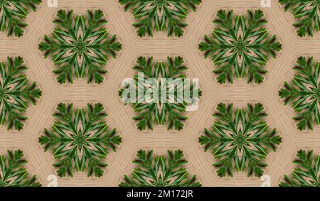 Abstract seamless texture from photo of fir branches on a wooden background. Stock Photo