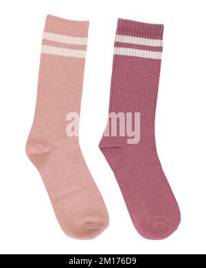 set of long pink socks isolated on white background, top view Stock Photo