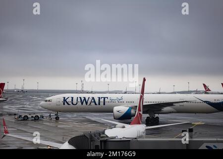 Istanbul, Turkey - December 2022: Kuwait Airways airplane on runway. Kuwait Airways is the national carrier of Kuwait Stock Photo