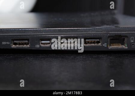 laptop ports HDMI USB ethernet black Stock Photo