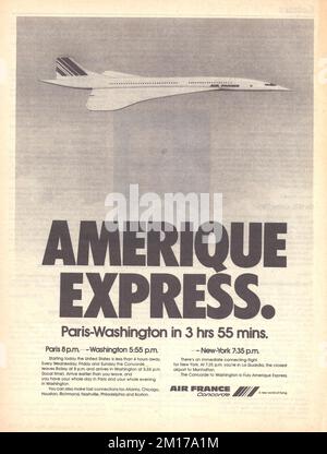 AIr France vintage magazine advertisement Air France Boeing Paris - Washington in 3 hrs, Amerique Express Stock Photo