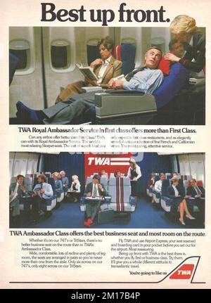 TWA vintage magazine advertisement TWA Ambassador Class advert Stock Photo