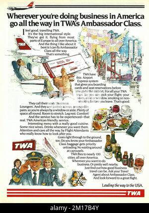TWA vintage magazine advertisement TWA Ambassador Class advert Stock ...