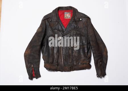 Brown Vintage Leather Jacket , isolated on white background Stock Photo