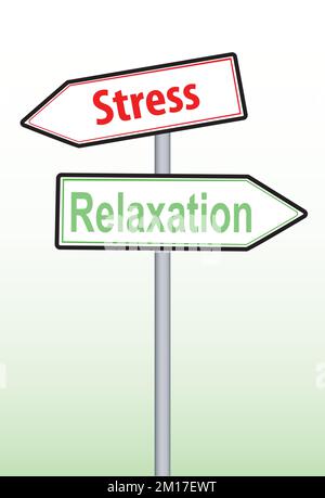 Relaxation and Stress sign with white and green gradient in the background Stock Vector