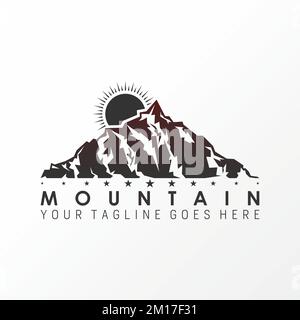 Excellent Mountain with sun rising Image graphic icon logo design abstract concept vector stock. Can be used as a symbol related to the adventure Stock Vector