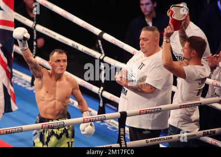 Leeds, UK. 11th Dec, 2022. First Direct Arena Leeds, Leeds, West Yorkshire, 10th December 2022. Josh Warrington during the Josh Warrington vs Luis Alberto Lopez fight for the IBF World Featherweight Title. Credit: Touchlinepics/Alamy Live News Stock Photo