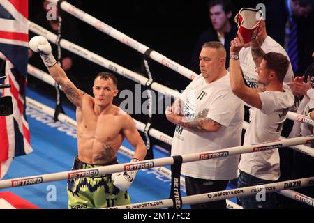 Leeds, UK. 11th Dec, 2022. First Direct Arena Leeds, Leeds, West Yorkshire, 10th December 2022. Josh Warrington during the Josh Warrington vs Luis Alberto Lopez fight for the IBF World Featherweight Title. Credit: Touchlinepics/Alamy Live News Stock Photo