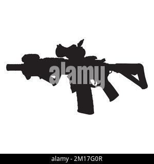 Vector Illustration of Assault Rifle Gun Silhouette Stock Vector