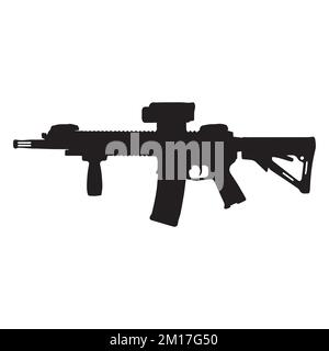 Vector Illustration of Assault Rifle Gun Silhouette Stock Vector