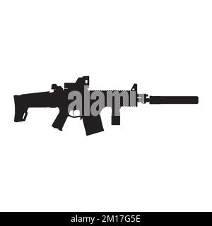 Vector Illustration of Assault Rifle Gun Silhouette Stock Vector
