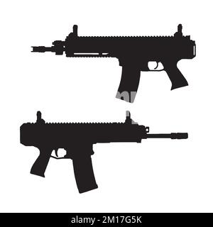 Vector Illustration of Assault Rifle Gun Silhouette Stock Vector