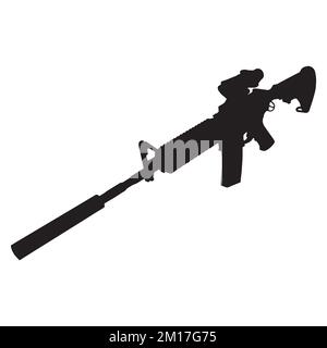 Vector Illustration of Assault Rifle Gun Silhouette Stock Vector