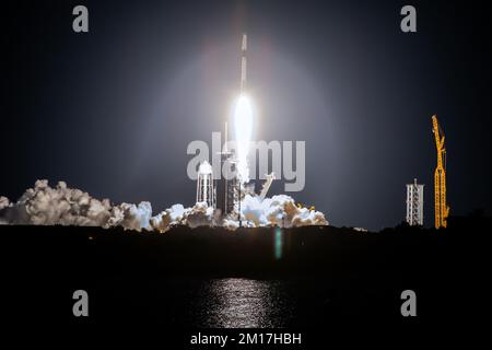 SpaceX rocket Falcon 9 rocket  capsule soars upward after lifting off from launch pad. Digitally enhanced. Elements of this image furnished by NASA. Stock Photo