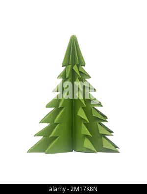 Christmas tree folded from green paper on white background with clipping path Stock Photo