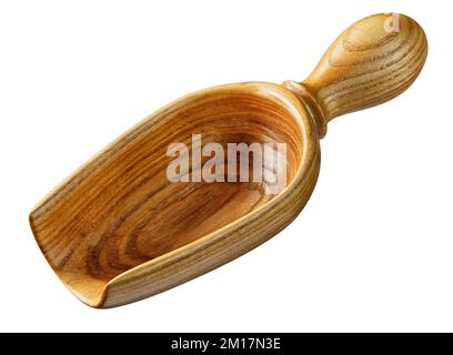 side view of empty wooden scoop isolated on white Stock Photo