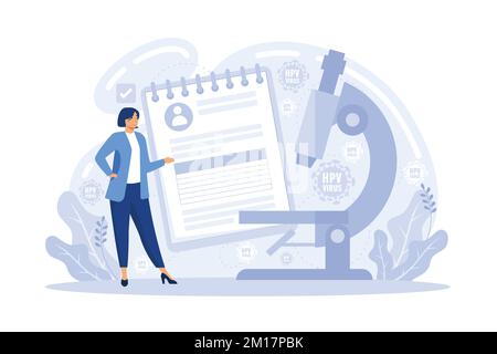 Human papillomavirus prevention, immunity development, antivirus creation. HPV test, HPV vaccination, HPV education programs metaphors. flat vector mo Stock Vector