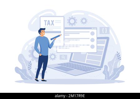 Tax agent service. Accountant appointment, filing the taxes, money refund, income statement and financial audit. flat vector modern illustration Stock Vector