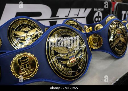 Lubbock, TX, USA. 10th Dec, 2022. The championships sit ringside waiting to be distributed to the nightÃs winners. (Credit Image: © Adam DelGiudice/ZUMA Press Wire) Credit: ZUMA Press, Inc./Alamy Live News Stock Photo