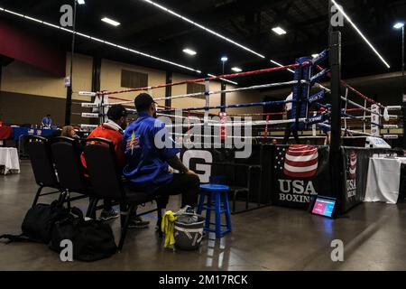 Lubbock, TX, USA. 10th Dec, 2022. Coaches look on from the corner during their boxerÃs match. (Credit Image: © Adam DelGiudice/ZUMA Press Wire) Credit: ZUMA Press, Inc./Alamy Live News Stock Photo