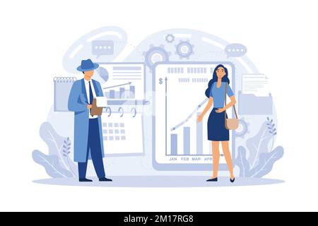 Dashboard consolidating metrics on computer screen. Business intelligence dashboard, business analytics tool, business intelligence metrics concept. f Stock Vector