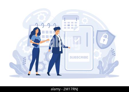 Metaphor set marketing model. Free period, bundle set. Freemium, subscription and bundling models. Promotion modeling digital processes concept. flat Stock Vector