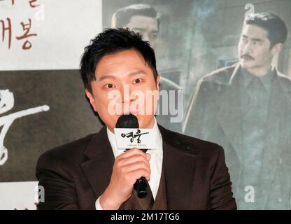 Chung Sung-Hwa, Dec 8, 2022 : South Korean actor Chung Sung-Hwa attends a press conference after a press preview of the movie 'Hero' in Seoul, South Korea. The upcoming South Korean musical drama film is about Korean independence fighter Ahn Jung-Geun (1879-1910) who assassinated on October 26, 1909, Ito Hirobumi, Japan's first prime minister and resident-general of Korea at Harbin station in northern China. Ahn was executed at the age of 31 in March 1910. Japan colonised Korea from 1910 to 1945. Credit: Lee Jae-Won/AFLO/Alamy Live News Stock Photo