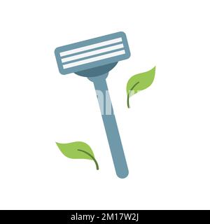 Personal razor with leaves. Sustainable lifestyle, zero waste, ecological concept. Vector illustration in cartoon style. Recycling, waste management, Stock Vector