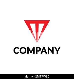 Red Letter T Alphabet Logo in Triangle Shape Stock Vector