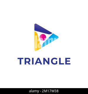 Colorfull Triangle Eye Illustration. Three Angle Logo in Play Button Concept. Stock Vector