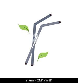 Reusable metal drinking straws. Sustainable lifestyle, zero waste, ecological concept. Vector illustration in cartoon style. Recycling, waste manageme Stock Vector