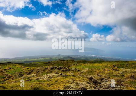 Overlook over Faial from Ponta do Pico highest mountain of Portugal, Island of Pico, Azores, Portugal, Europe Stock Photo