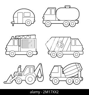 Vector illustration set of vehicle. Coloring book for children. Simple level Stock Vector