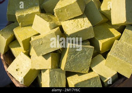 Collection of bars of fragrant hand made organic soap Stock Photo