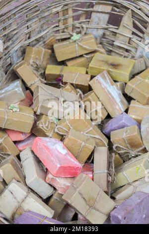 Collection of bars of fragrant hand made organic soap Stock Photo