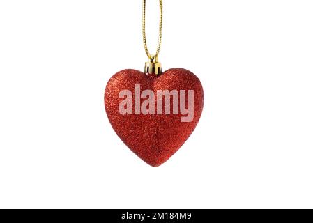 Red heart ball decoration, Christmas tree ornament isolated on white background Stock Photo