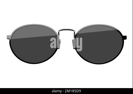 Black sunglasses isolated on white background. Black Shades sunglasses Front view. Black Fashion glasses style metal framed isolated on white Stock Photo